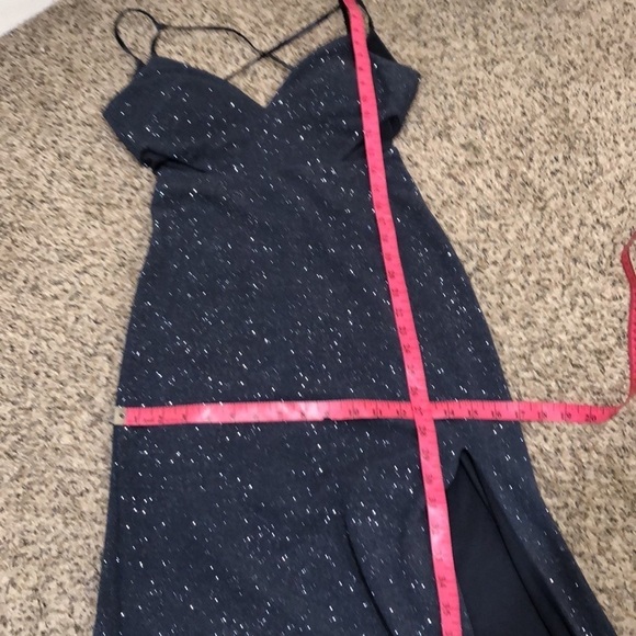 Dillard’s Dear Moon Maxi Dress Size 5 Navy Blue Glitter Caged Cut Out Gown - Picture 12 of 13
